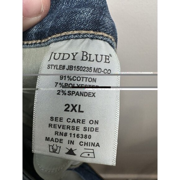 Judy Blue High Waist Jean Shorts Size 2xl Raw Hem Style #150235 Denim Stretch - Picture 7 of 8